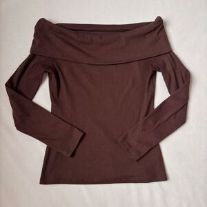 GAP off-the-shoulder fold-over top, Brown, size Small